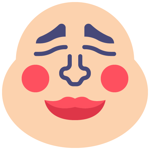 Dibujo de una másccara en forma de cara de una persona con mejillas redondeadas y de color rojo