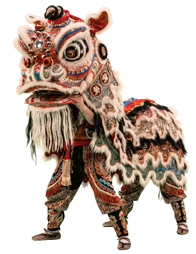 Un león de la tradicional danza China, la danza del león.